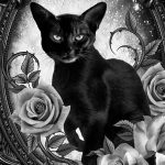 Black Cat Floral Portrait Panel