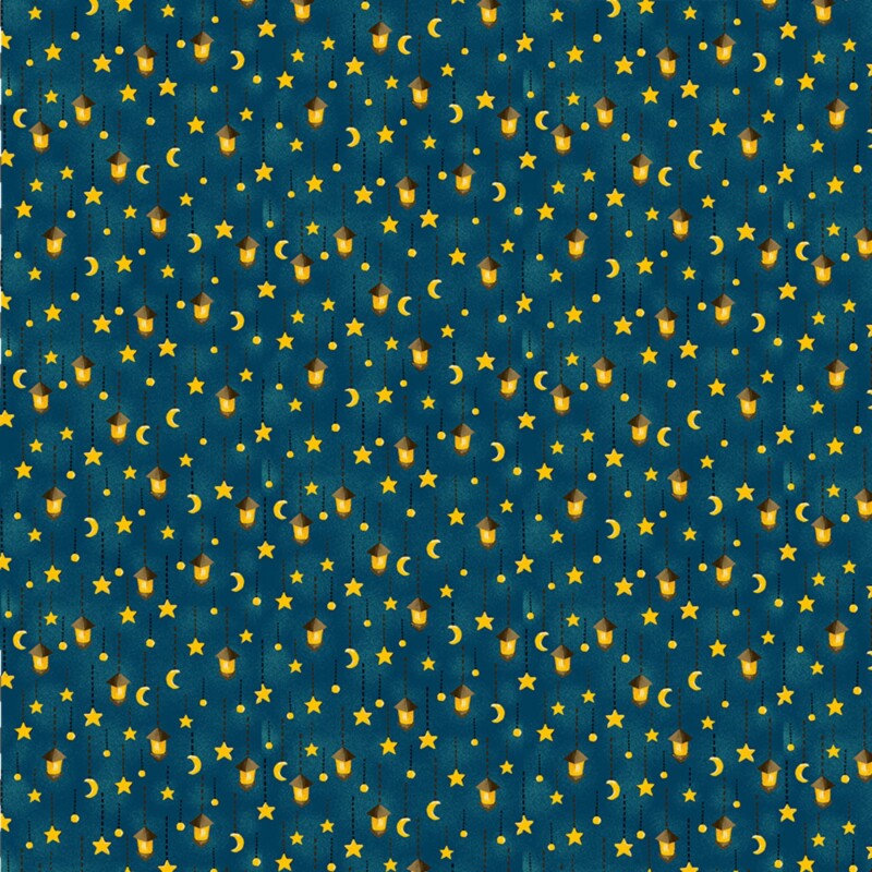 120-19620 mini Stars Moons and Lanterns on blue Mini Stars Moons And Lanterns On Blue