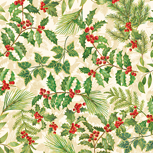 Hollies and berries on cream