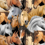 Packed horses on black