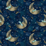 Dragonflies and Moon on dk blue
