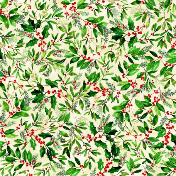 Holly and Mistletoe on cream