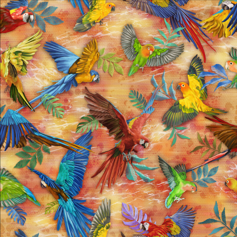 597241 tossed parrots on gold Tossed Parrots on orange gold