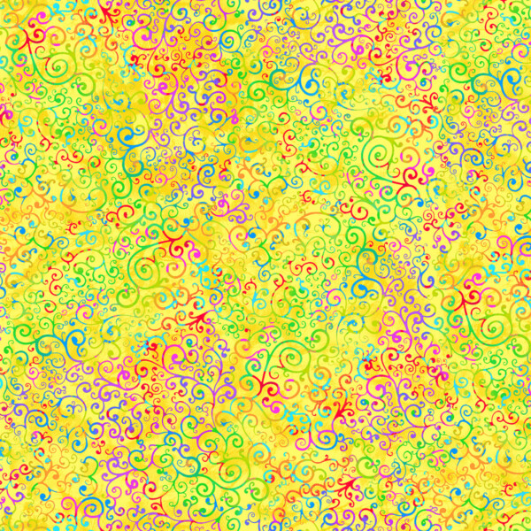 Colorful Swirly Vines on yellow