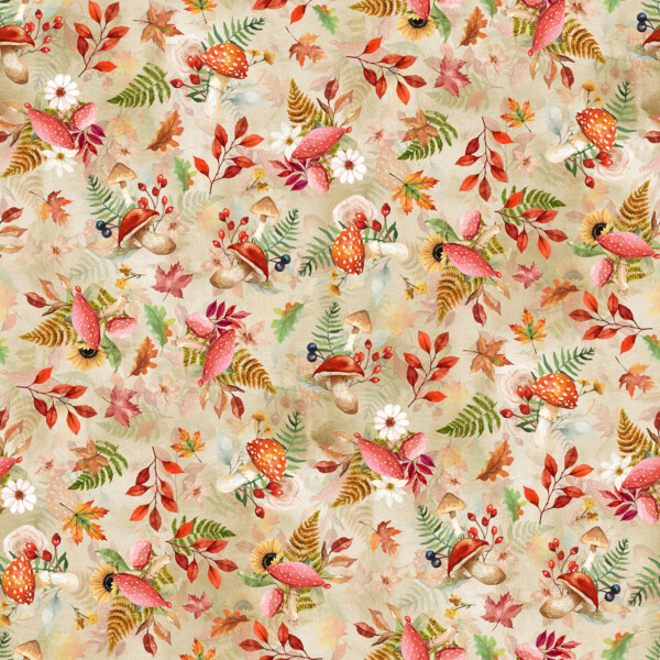Mushroom s and flowers on cream