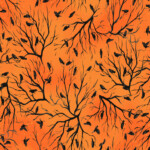 Crows in trees on orange