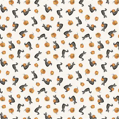 y4792_2 cats and pumpkins on cream Over the Rainbow Butterflies Cream